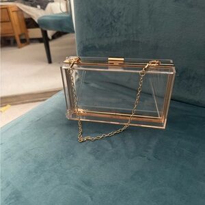Clear Acrylic Box Clutch with Gold Chain